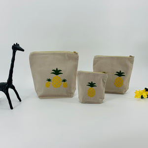 Pineapple Collection; Embroidered Pouches TAN - SET OF 3