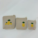 Pineapple Collection; Embroidered Pouches TAN - SET OF 3