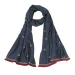 Embroidery Over Print Long Cotton Scarf; 2 edge color options