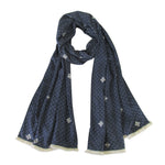 Embroidery Over Print Long Cotton Scarf; 2 edge color options