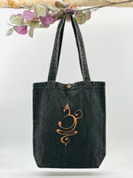 Embroidered "OM" Denim Tote Bag | Charcoal Denim