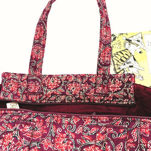 Hand Block Printed; Large Quilted Shoulder Bags; Wine Shades