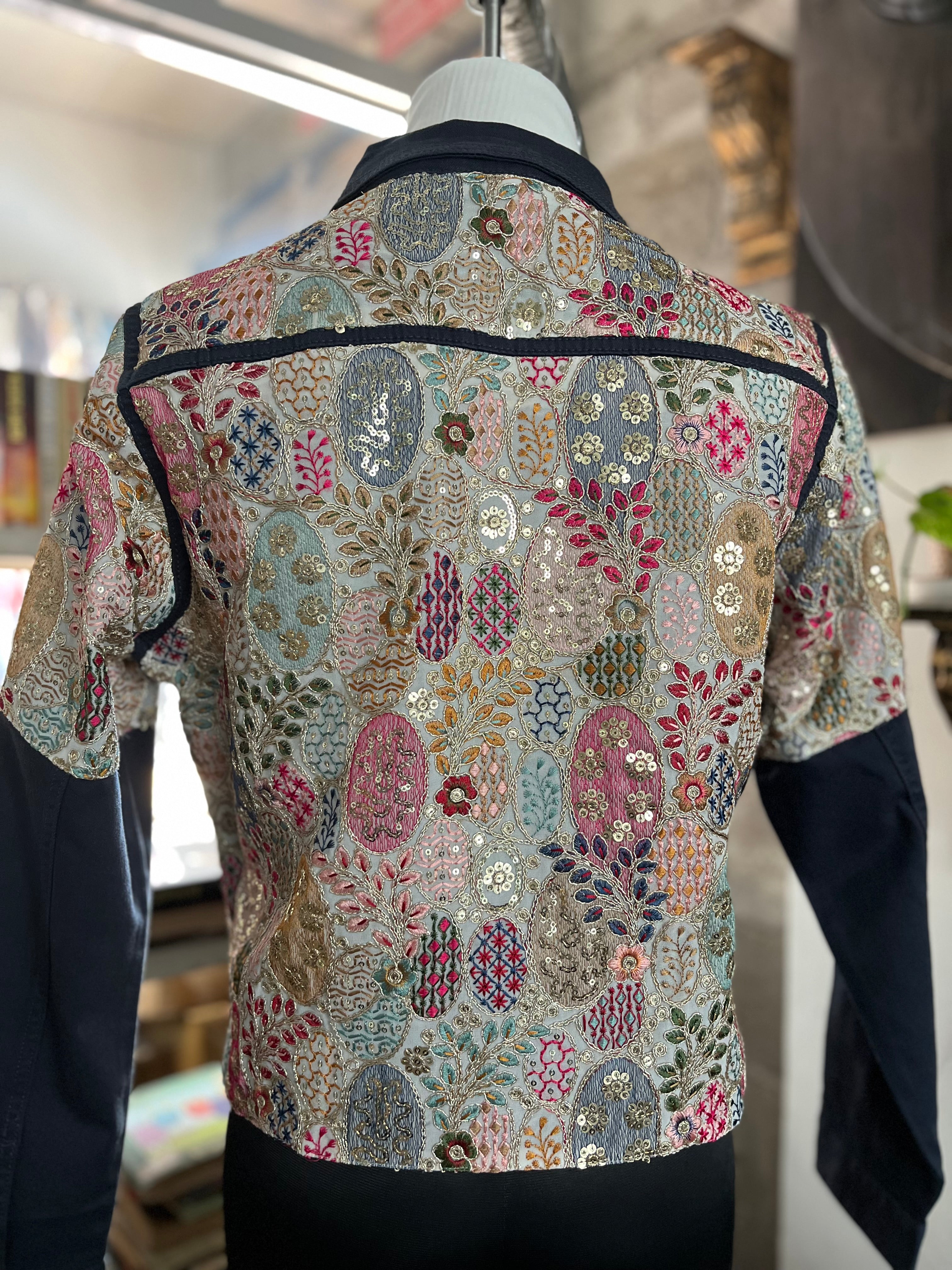 DENIM SHIRT JACKET SEQUIN WORK - SIZE MEDIUM