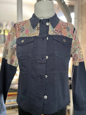 DENIM SHIRT JACKET SEQUIN WORK - SIZE MEDIUM