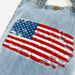 Distressed Embroidery USA Flag Denim Tote Bag | Light Blue Denim