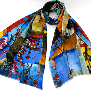 Fine Wool Silk Blend Scarves Japanese Art Inspired