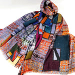 Fine Wool Silk Blend Scarves Bright Abstract