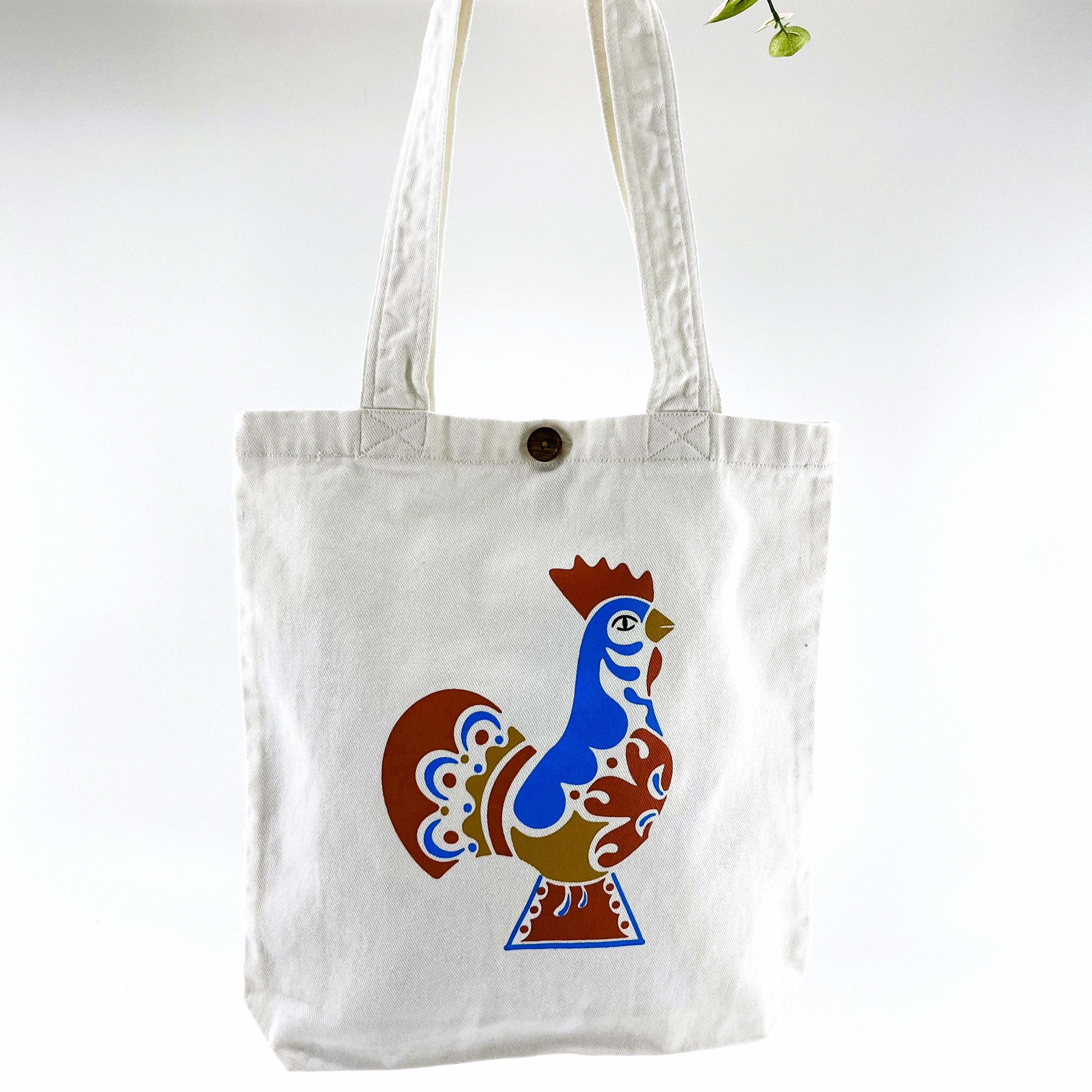 Printed Denim Tote Bags White : Birds Scandinavian Art