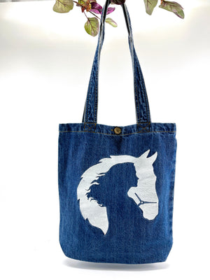 The Horse Lady - Denim Tote Bag | Dark Blue Denim