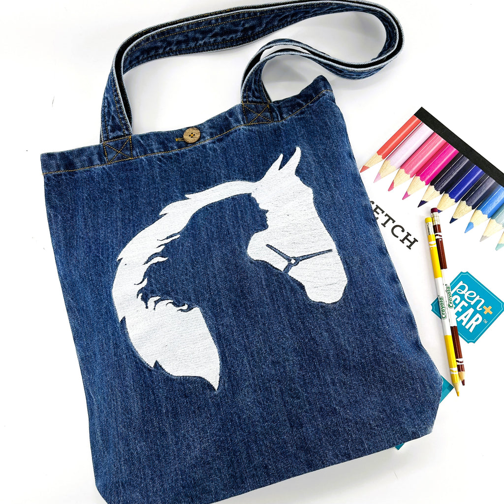 The Horse Lady - Denim Tote Bag | Dark Blue Denim