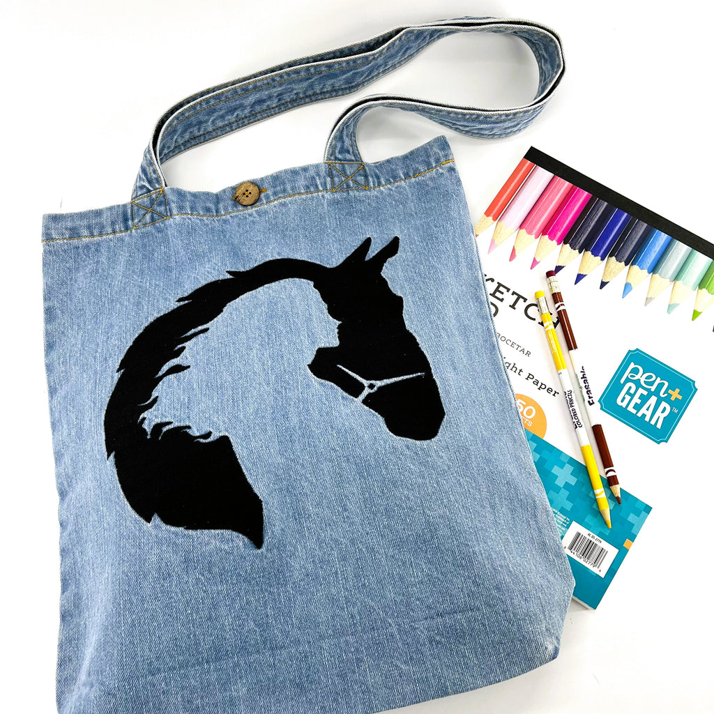 The Horse Lady - Denim Tote Bag | Light Blue Denim