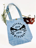 CUSTOM LISTING "Support Your Local Witches" | Light Denim Tote Bag