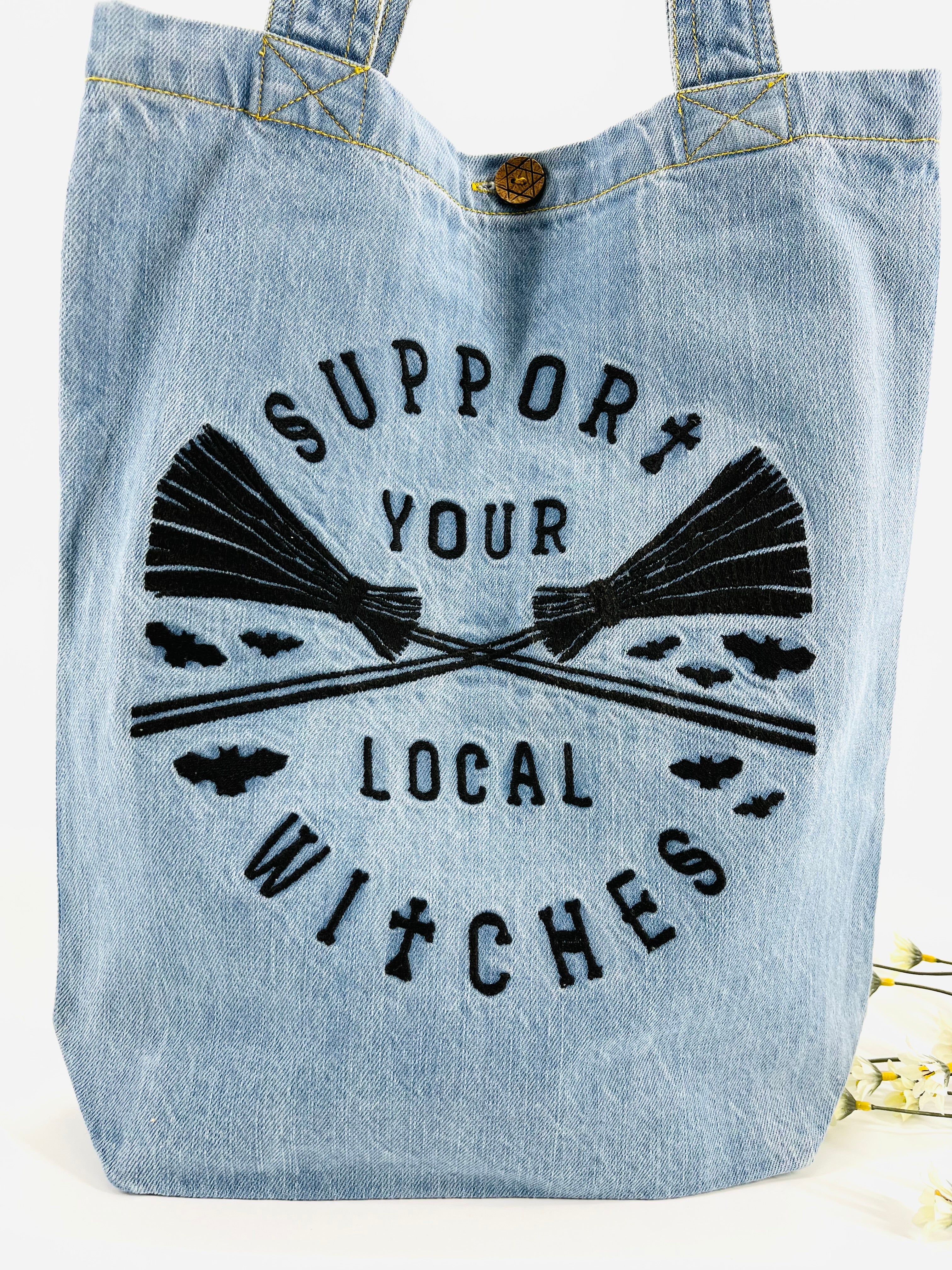 CUSTOM LISTING "Support Your Local Witches" | Light Denim Tote Bag