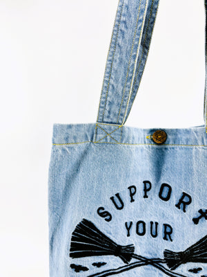 CUSTOM LISTING "Support Your Local Witches" | Light Denim Tote Bag