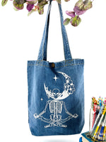 Custom Listing : Yoga Skeleton "Stay Calm and Carry our Bags" Denim Tot | Blue Denim