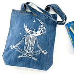 Custom Listing : Yoga Skeleton "Stay Calm and Carry our Bags" Denim Tot | Blue Denim