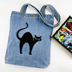 "You talkin' to me? ~ Cat" Denim Tote Bag | Blue Denim