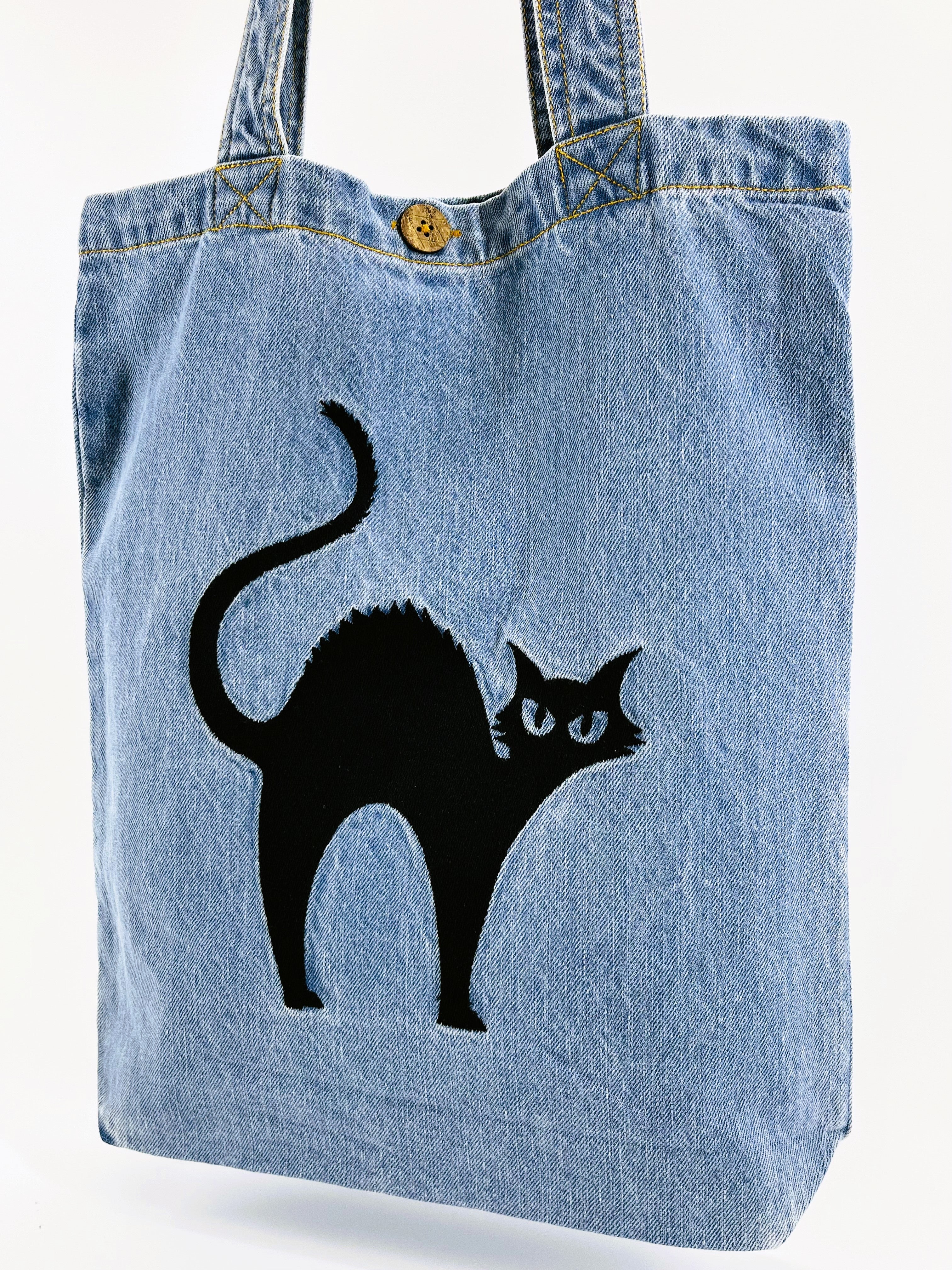 "You talkin' to me? ~ Cat" Denim Tote Bag | Blue Denim