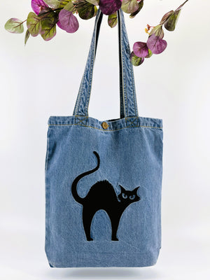 "You talkin' to me? ~ Cat" Denim Tote Bag | Blue Denim