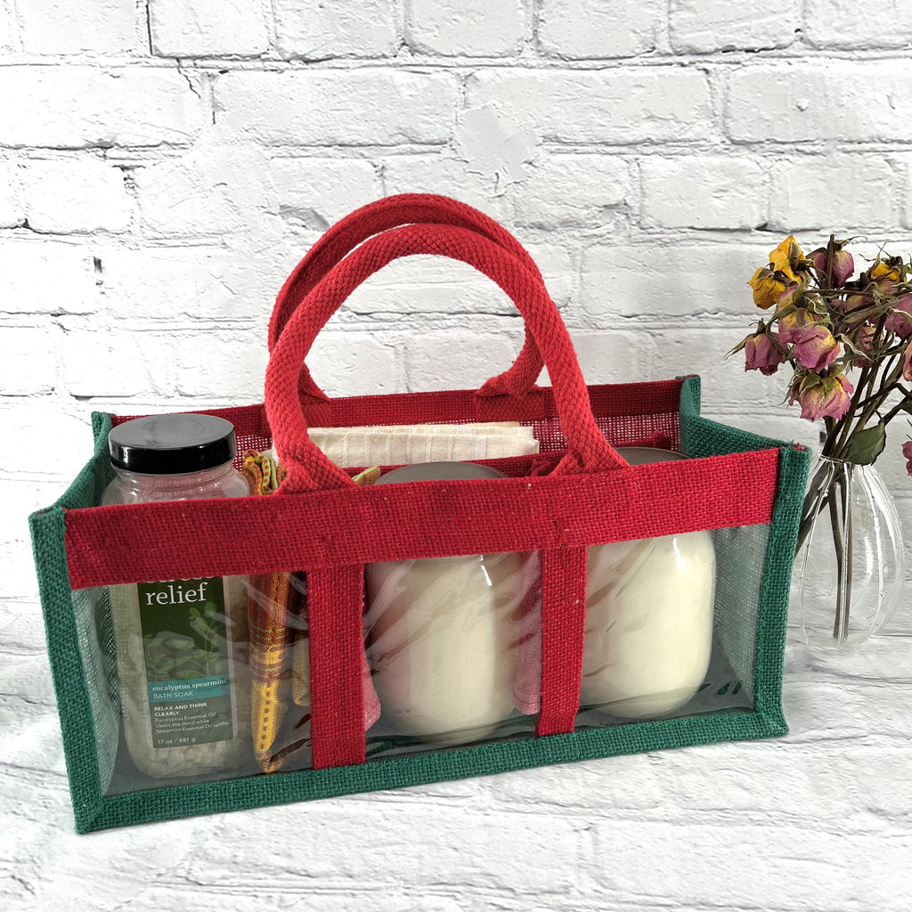 Holiday Collection; Reusable Gift Bags ; Red Handles