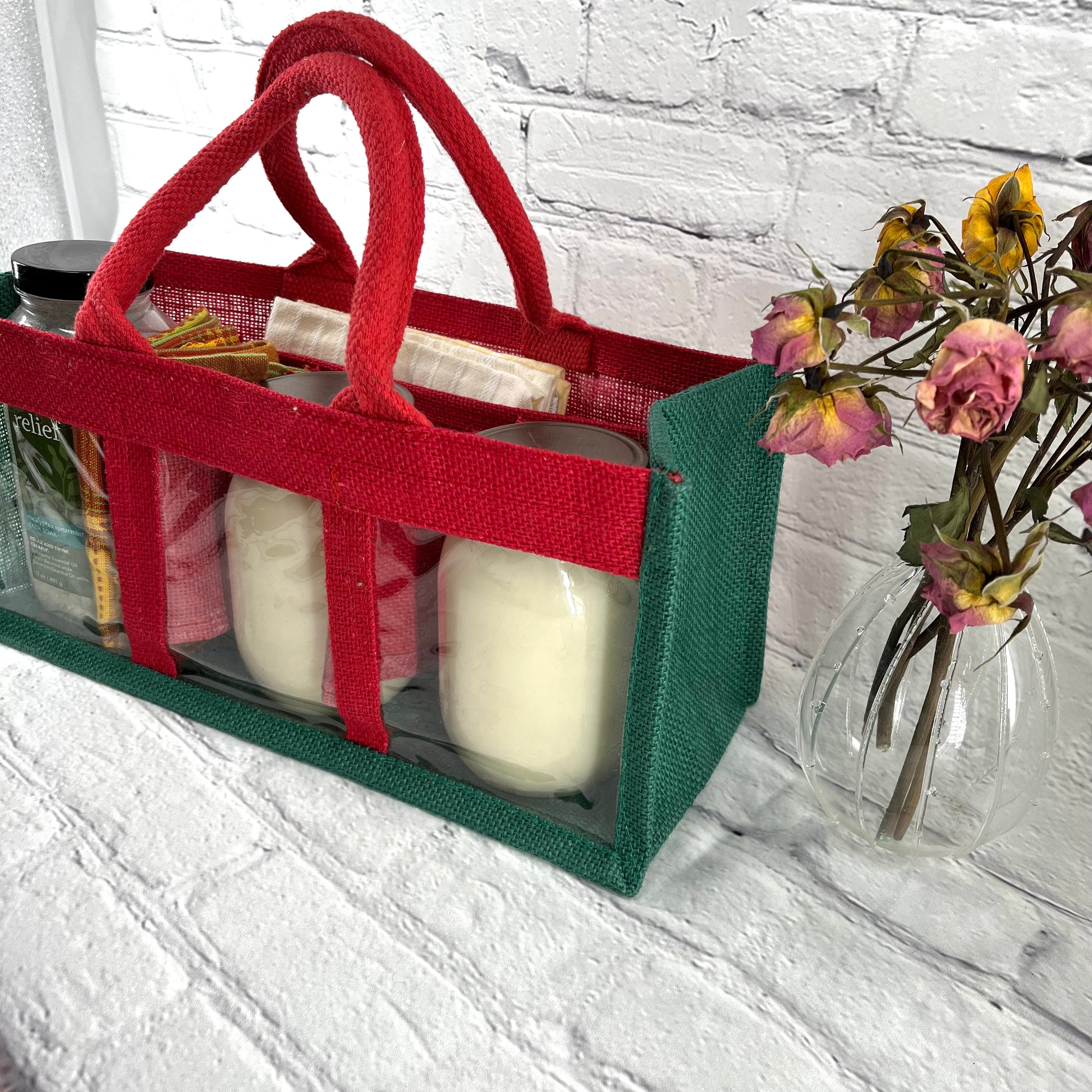 Holiday Collection; Reusable Gift Bags ; Red Handles