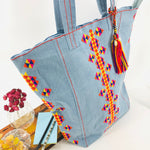 Denim Boho Embroidered Shoulder Bag