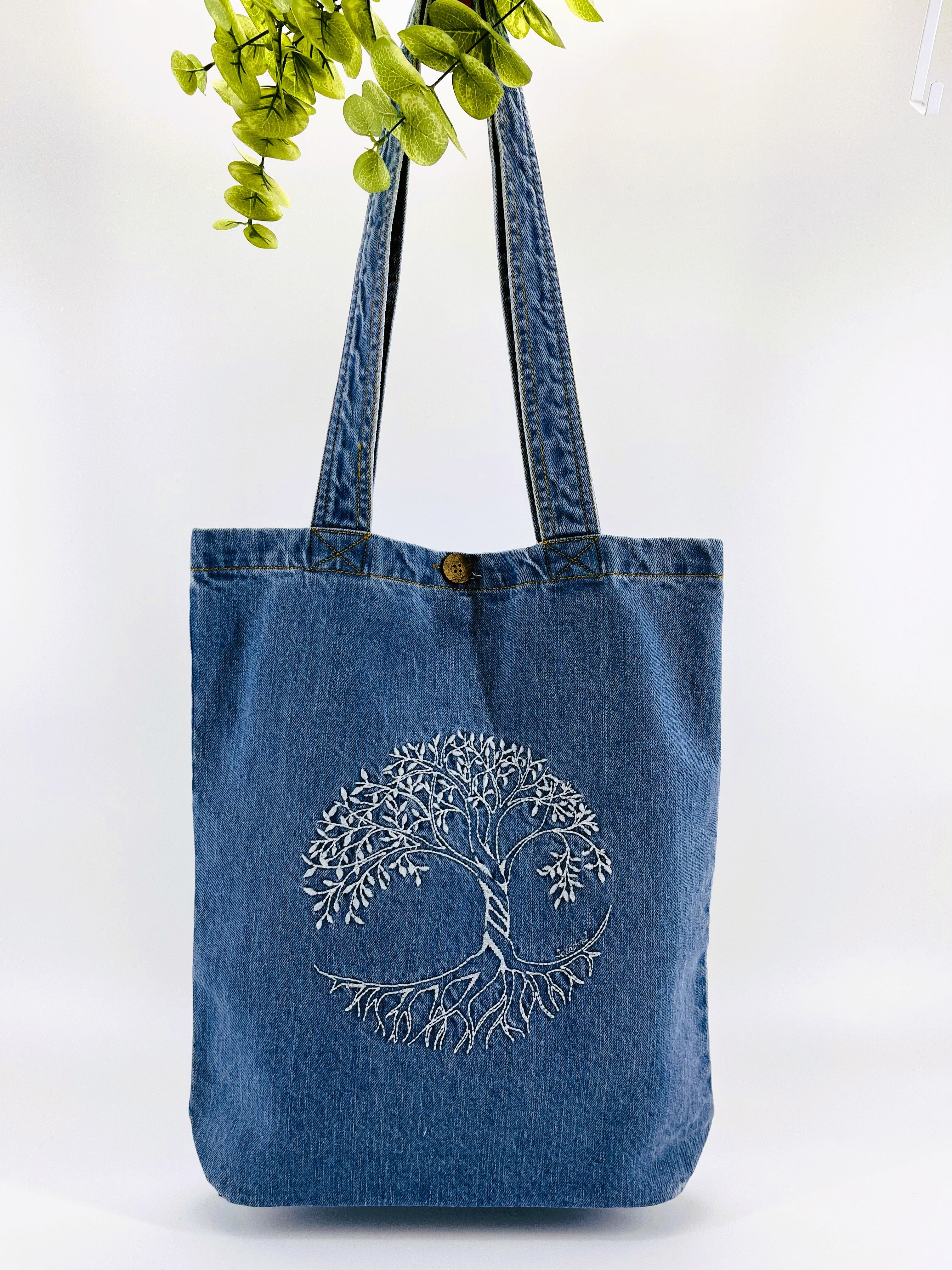 Tree of Life - Denim Tote Bag | Light Blue Denim