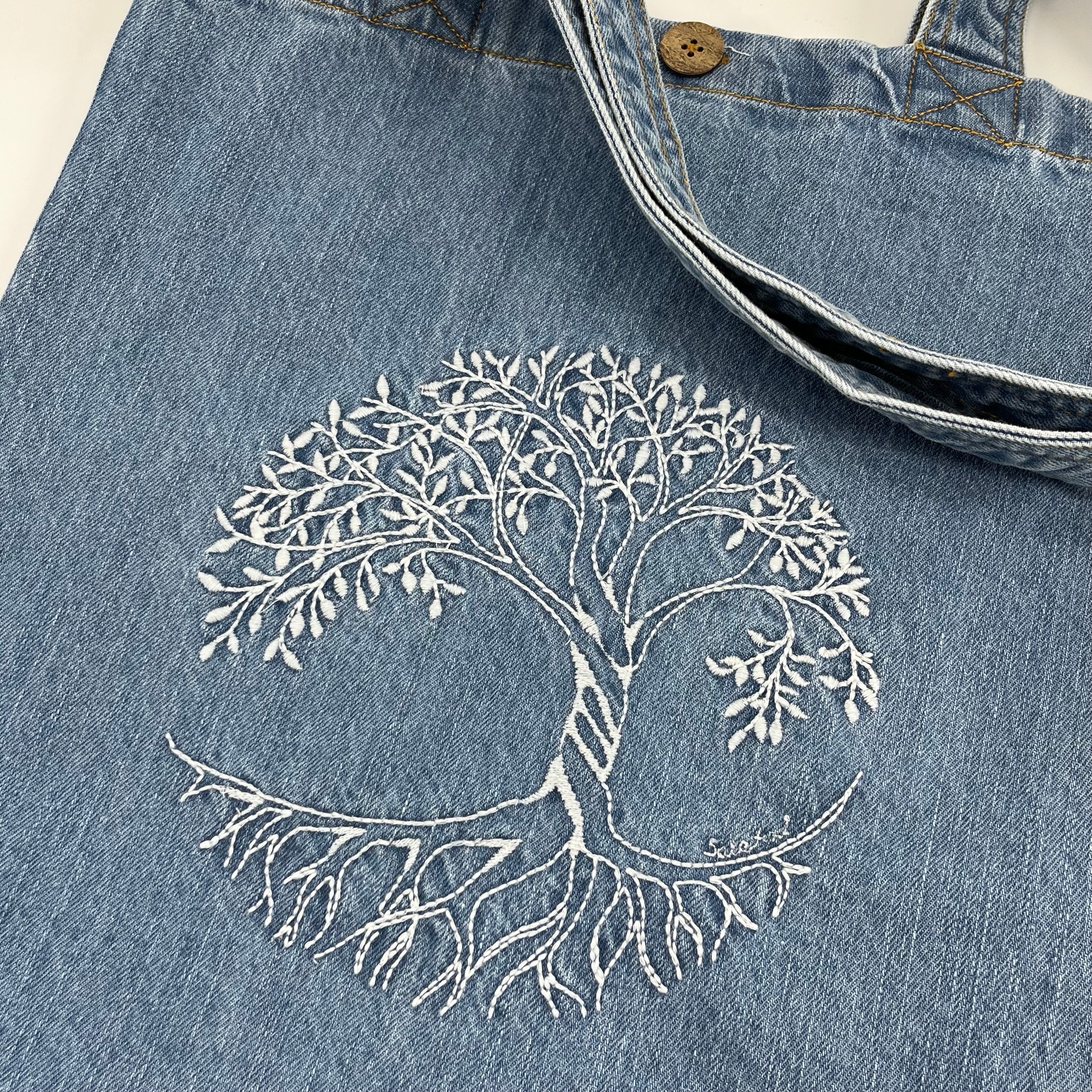 Tree of Life - Denim Tote Bag | Light Blue Denim