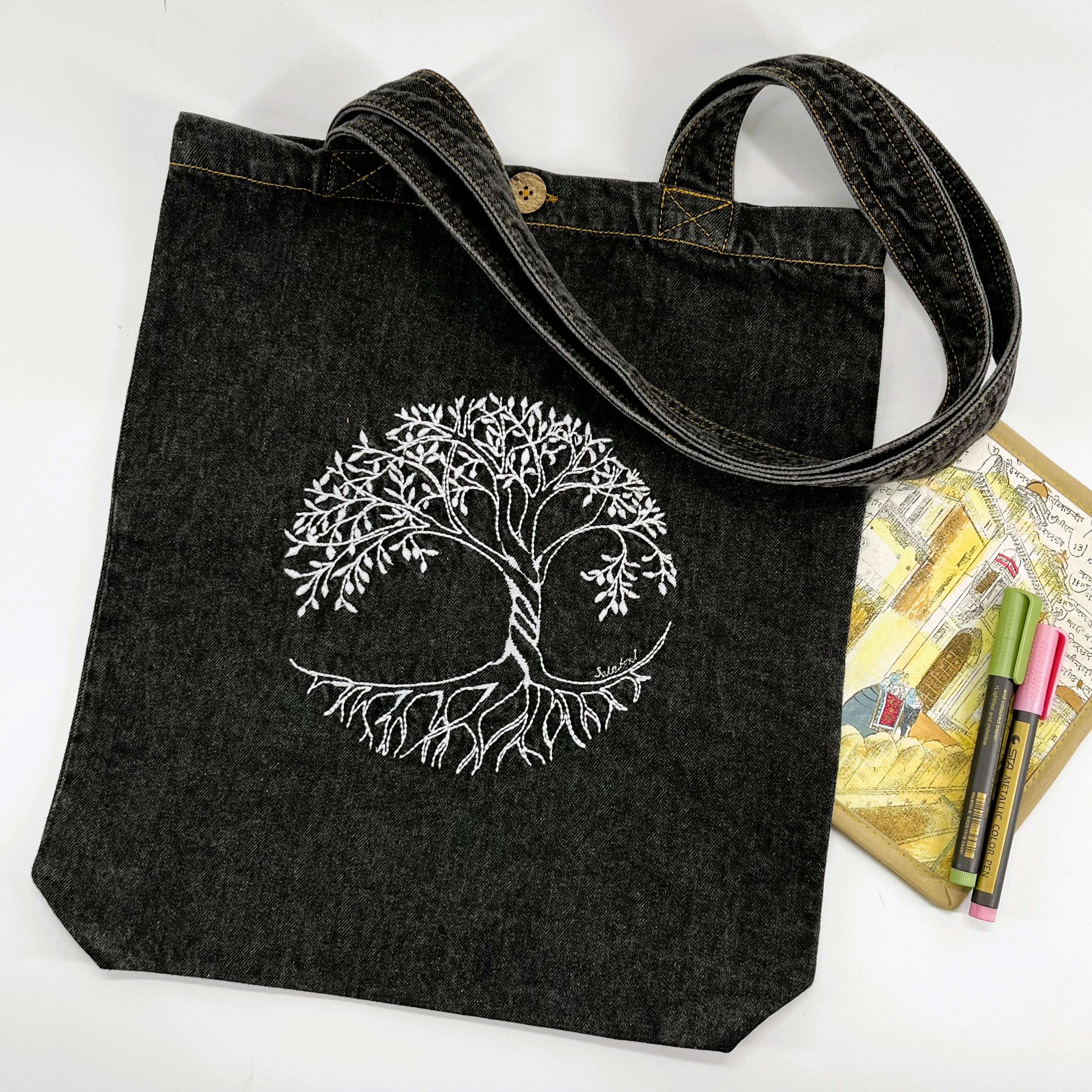 Tree of Life - Denim Tote Bag | Charcoal Denim