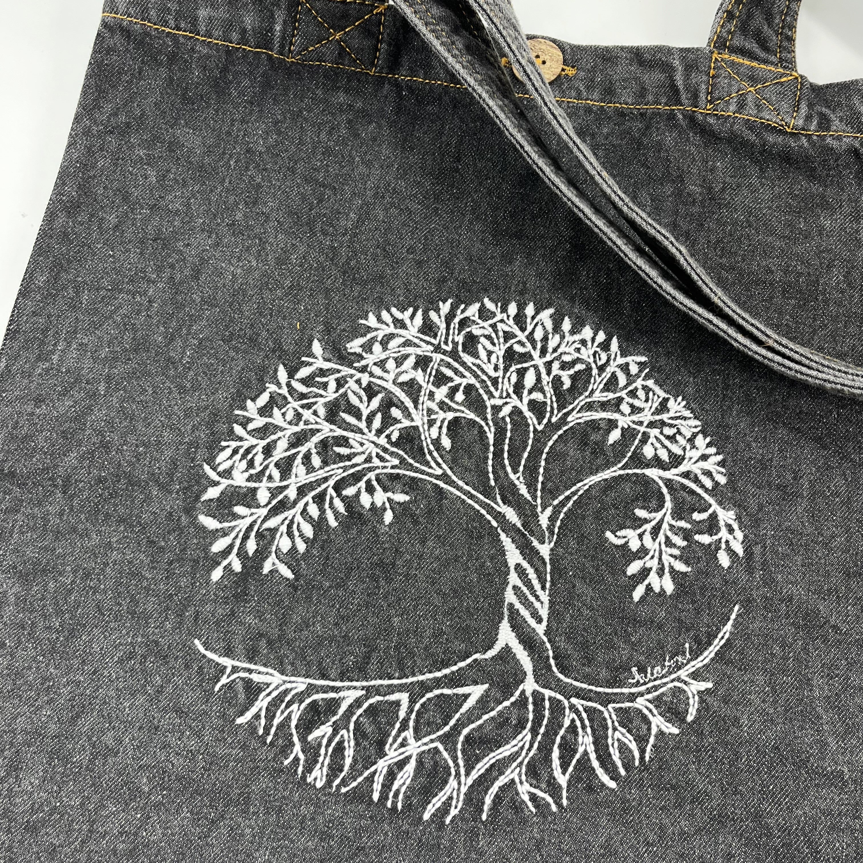 Tree of Life - Denim Tote Bag | Charcoal Denim