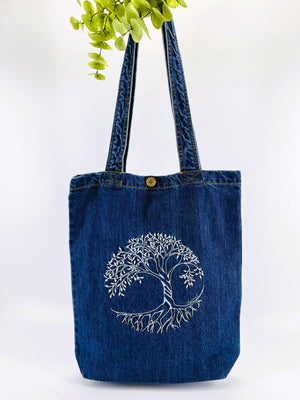 Tree of Life - Denim Tote Bag | Dark Blue Denim