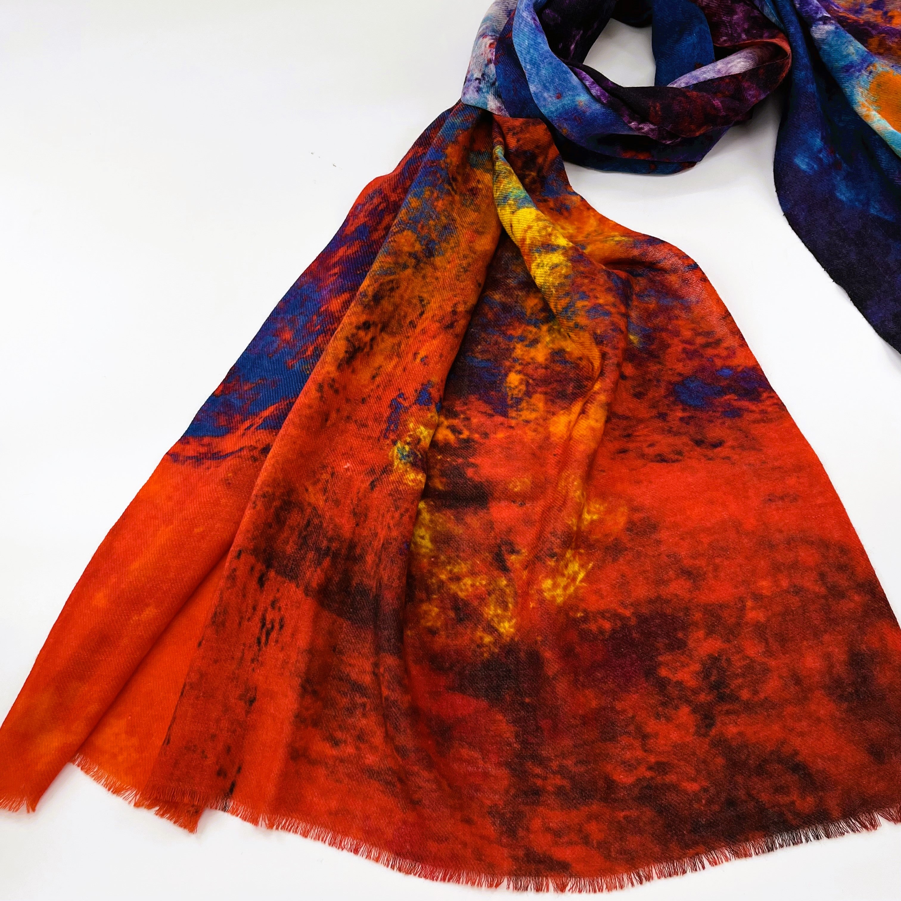 Fine Wool Silk Blend Scarves Red Blue Shock Tones