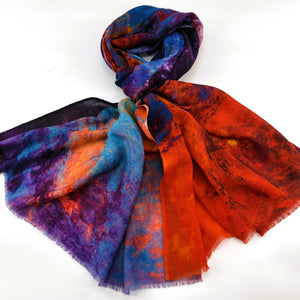 Fine Wool Silk Blend Scarves Red Blue Shock Tones