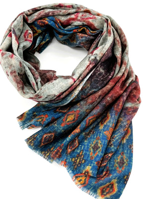 Fine Wool Silk Blend Scarves Kilam Inspired