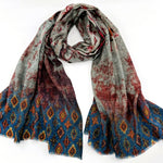 Fine Wool Silk Blend Scarves Kilam Inspired