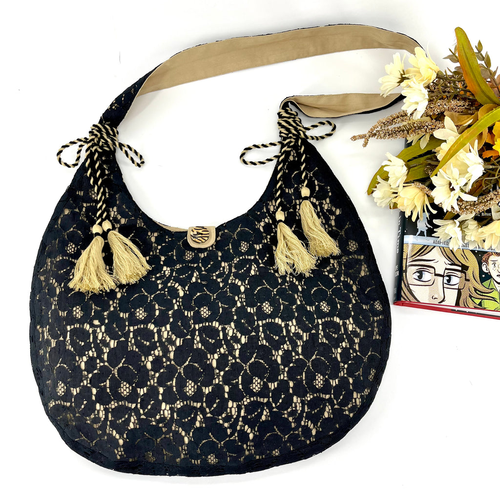 Lace and Canvas Shoulder Bags | Black-Tan