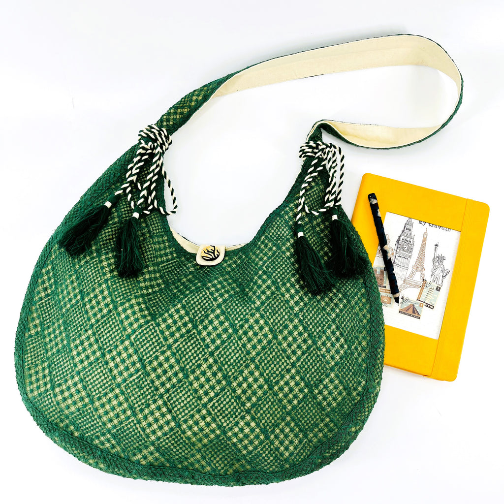 Lace and Canvas Shoulder Bags | Leaf Green