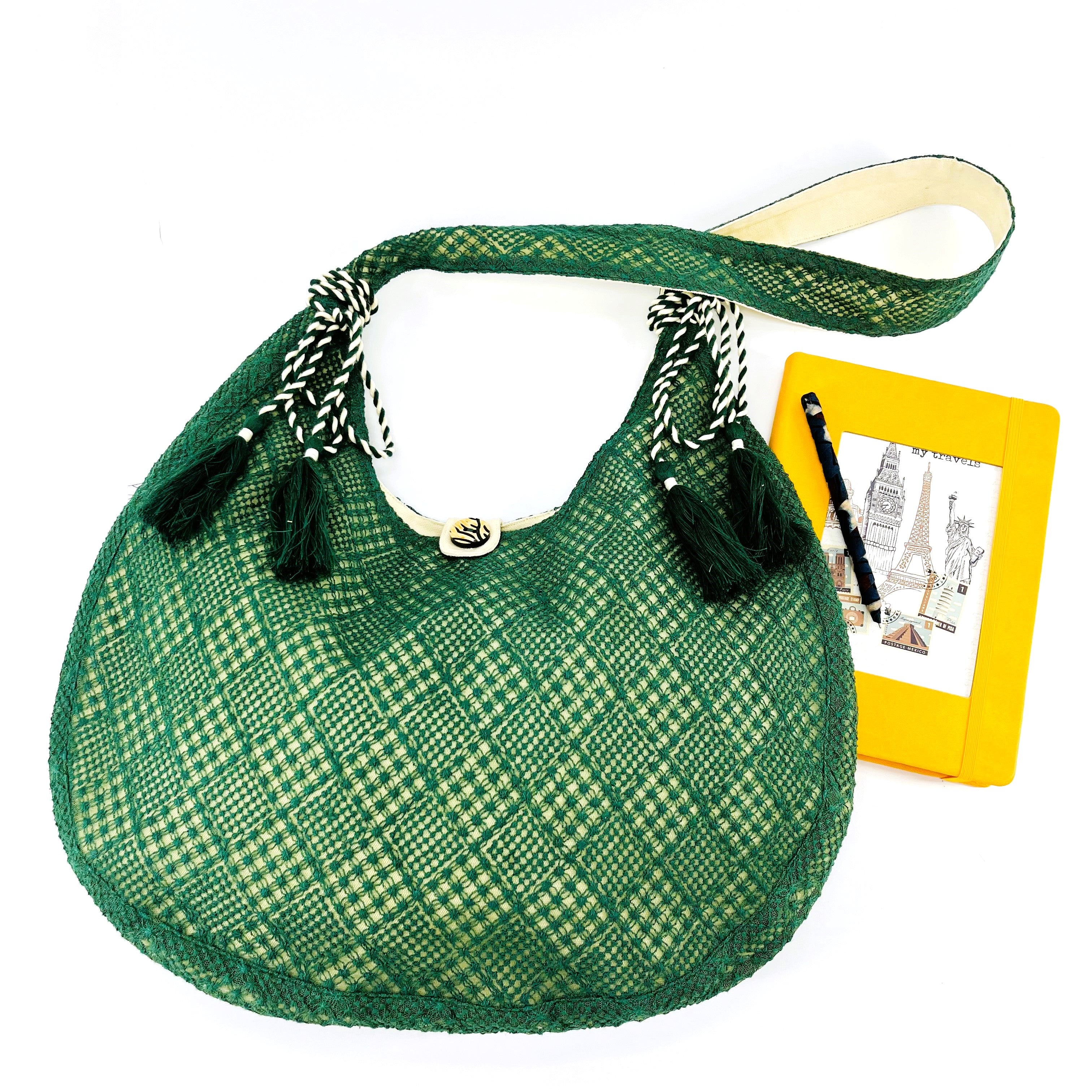 Lace and Canvas Shoulder Bags | Leaf Green