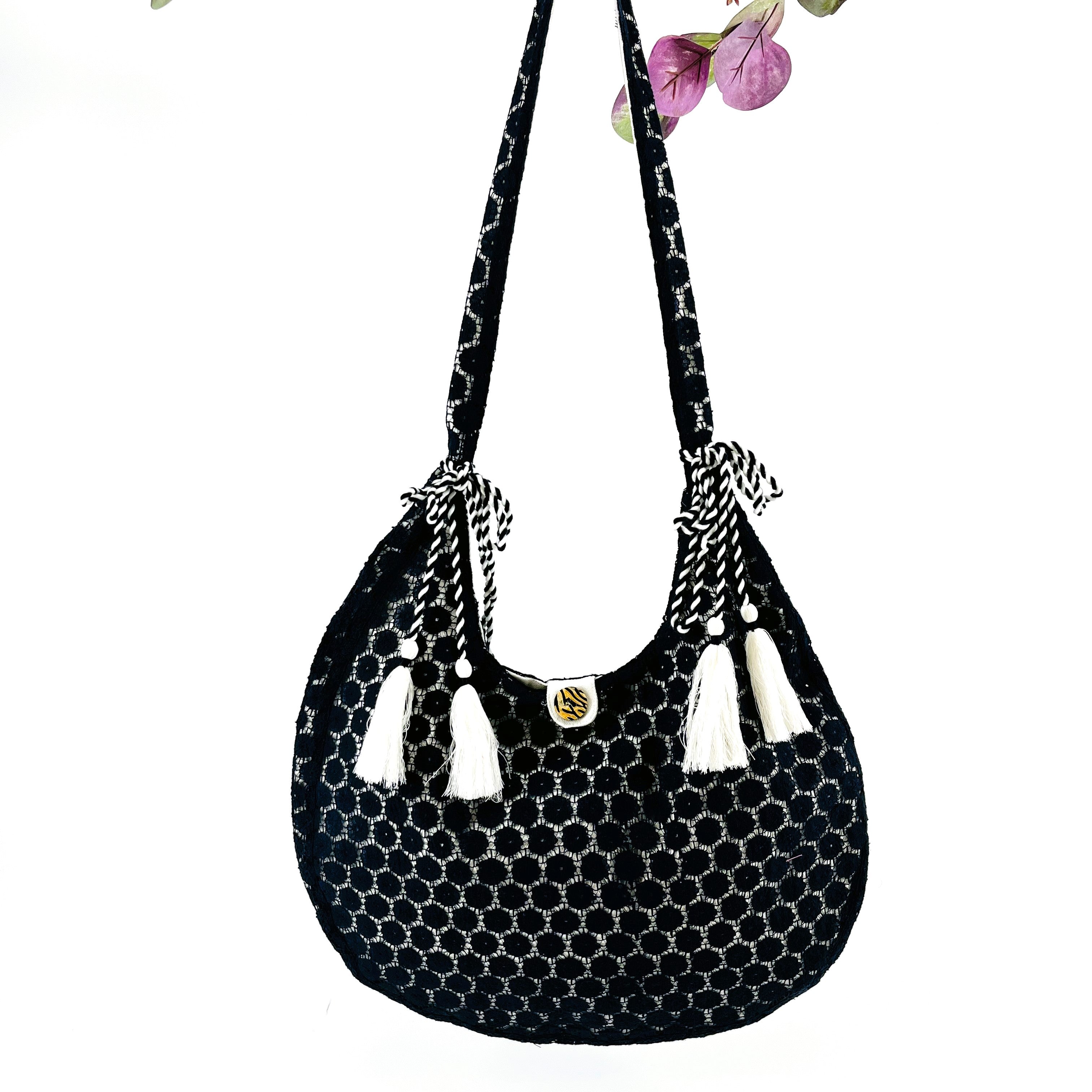 Lace and Canvas Shoulder Bags | Navy Blue