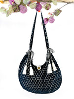 Lace and Canvas Shoulder Bags | Navy Blue