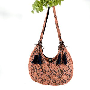 Lace and Canvas Shoulder Bags | Peach