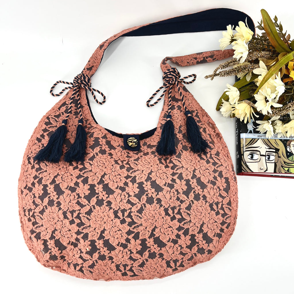 Lace and Canvas Shoulder Bags | Peach