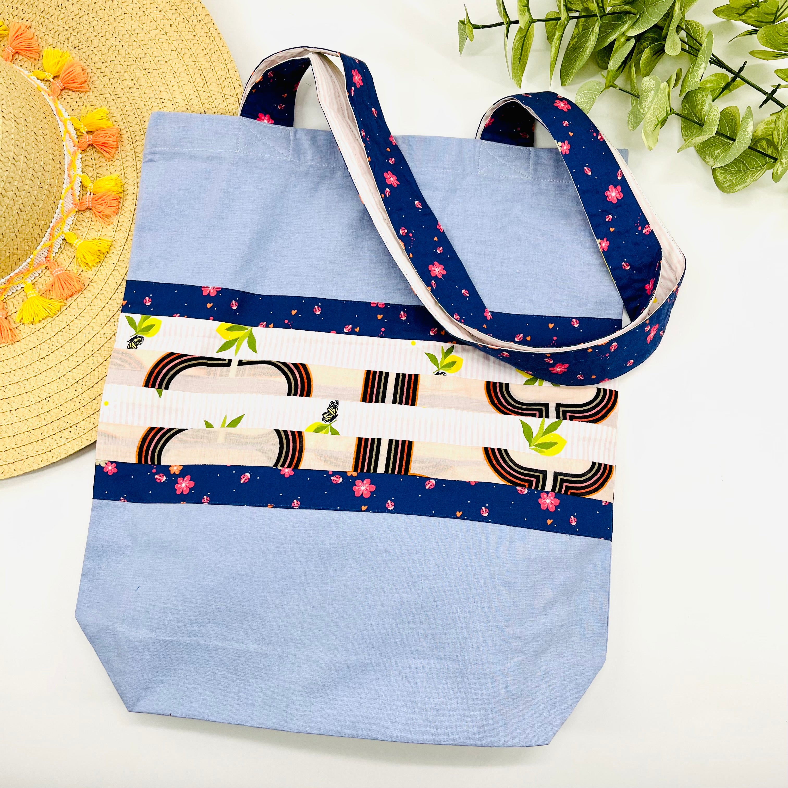 Large Upcycled Fabric Reusable Bags with Patchwork