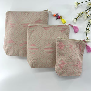 Cotton Canvas Embroidered Pouches - SET OF 3