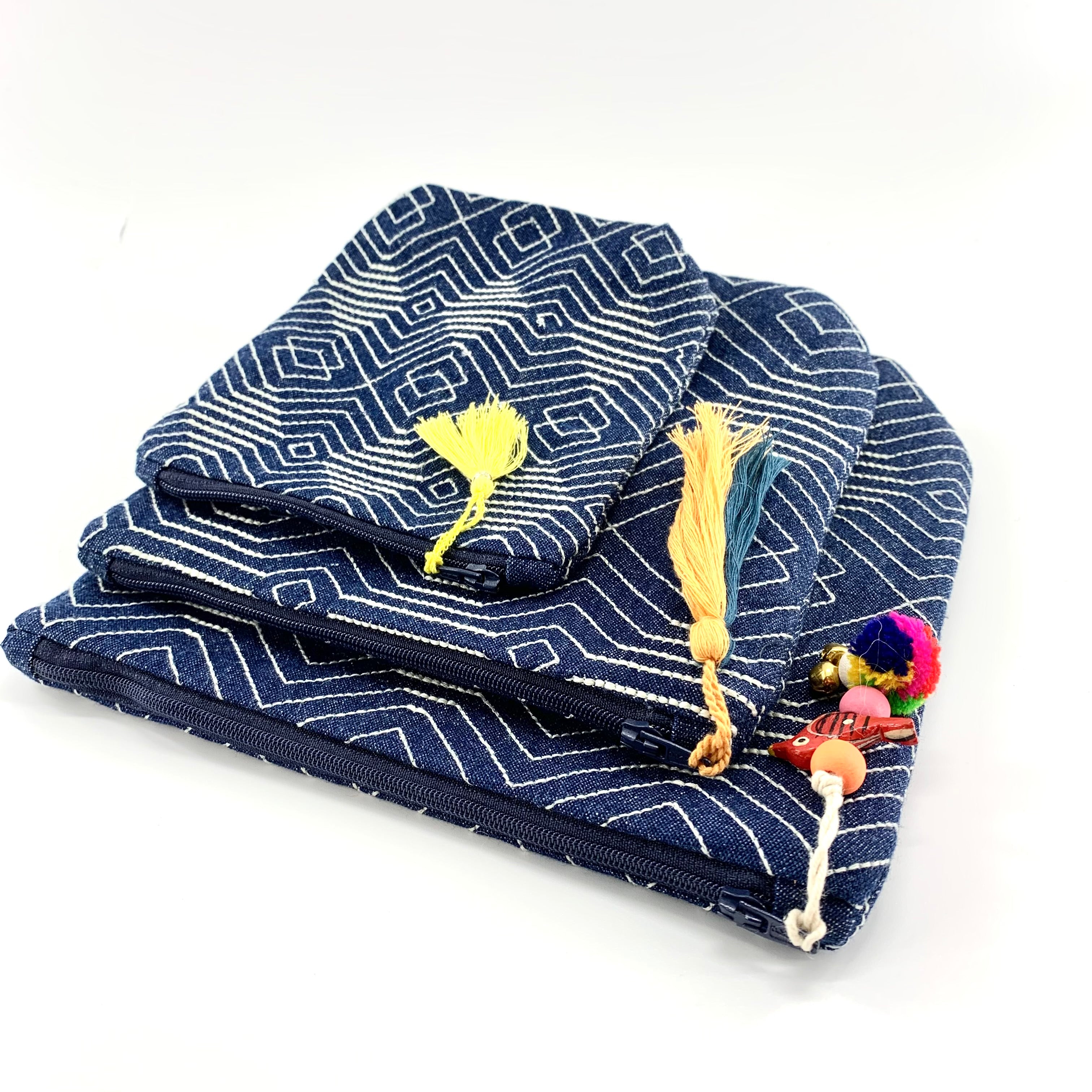Cotton Canvas Embroidered Pouches - SET OF 3
