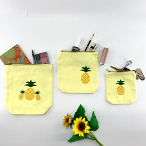 Pineapple Collection; Embroidered Pouches LEMON - SET OF 3