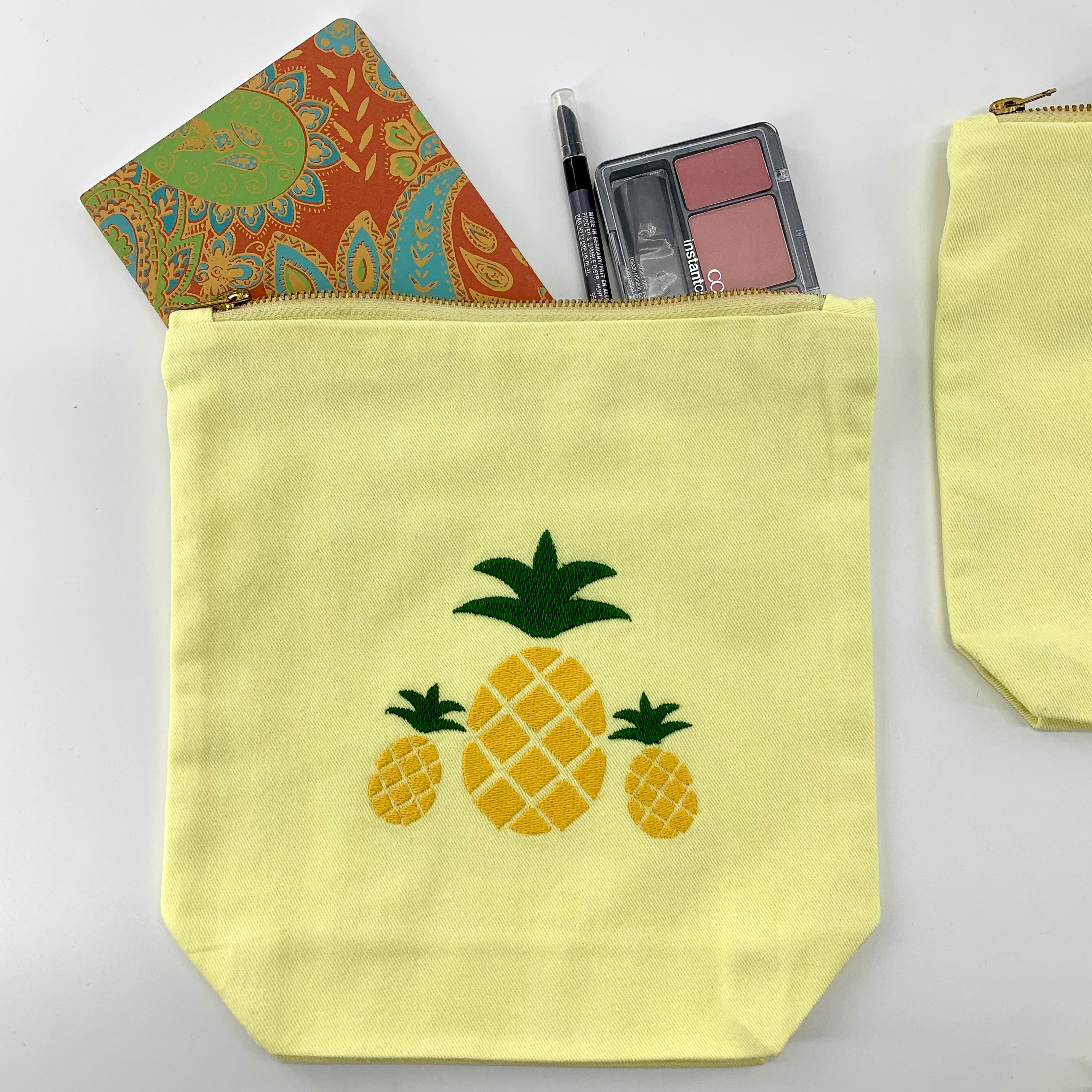 Pineapple Collection; Embroidered Pouches LEMON - SET OF 3