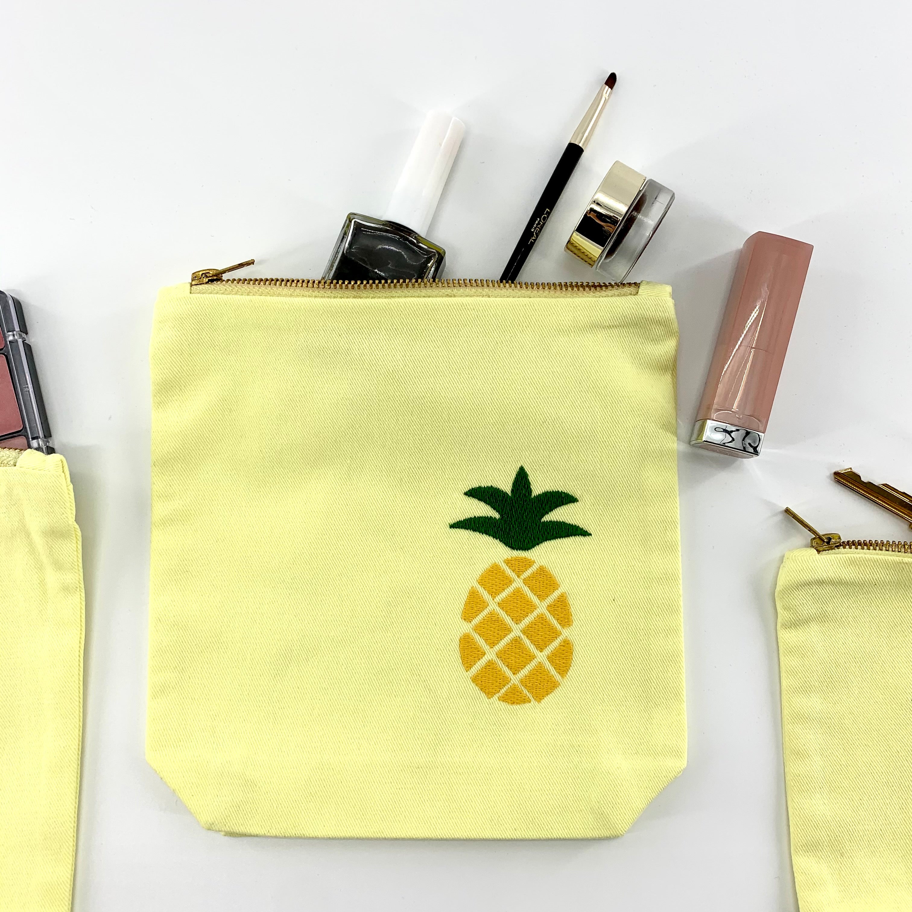 Pineapple Collection; Embroidered Pouches LEMON - SET OF 3