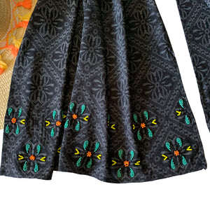 Beaded Embroidery on Printed Black Long Scarf