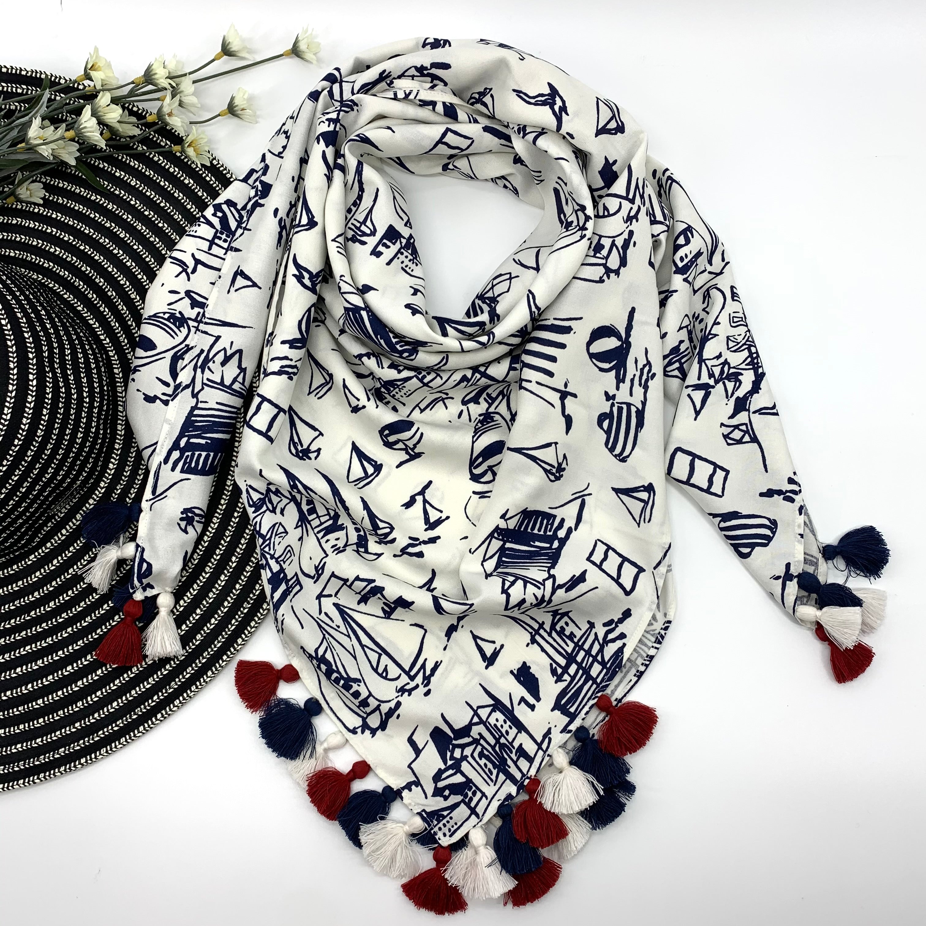 Sail Boat Large Square Summer and Fall Scarf, Sail Boats